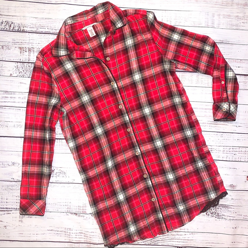 Victoria’s Secret Red Plaid Flannel Shirt Dress